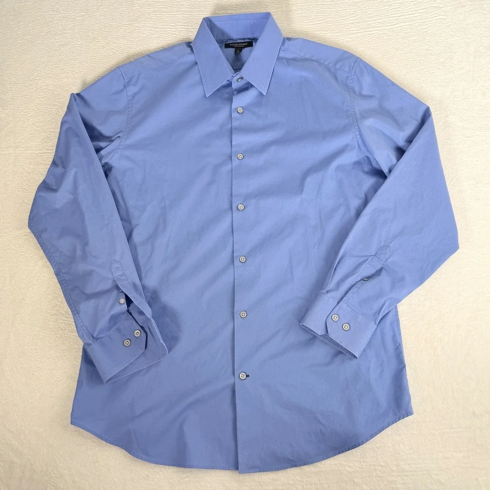 Banana Republic Mens Stretch Slim Fit Shirt Light Blue Long Sleeve Large L